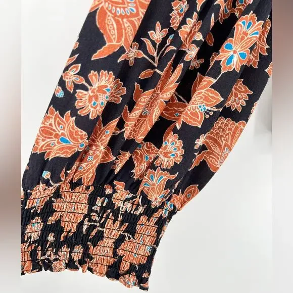 Rebecca Minkoff Floral Blouse Top Ruffle Shoulder Smocked Sleeve Flower Large - Picture 10 of 12